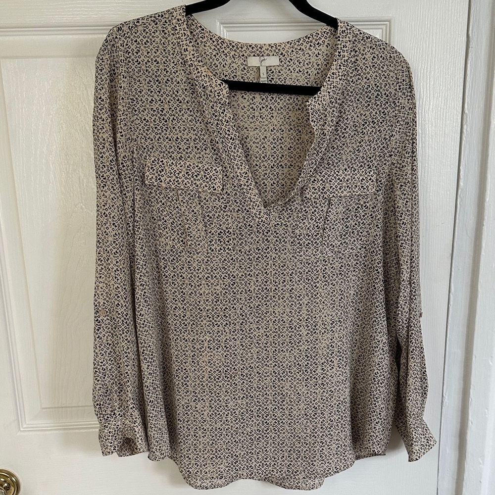 Joie Cream and Black Patterned Blouse